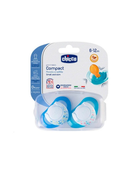 CHUPETE CAUCHO ANATOMICO CHICCO PHYSIO COMPACT 6 - 12 MESES 2 UNIDADES COLOR AZUL